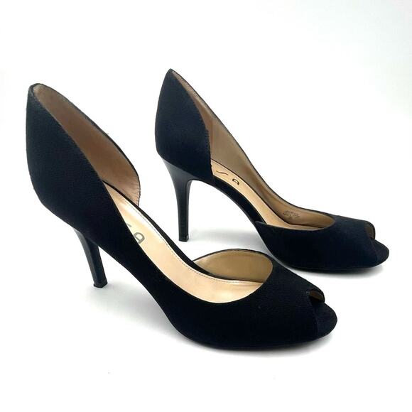 Unisa D'Orsay Pumps Size 10M Jubilee Heels Black Cloth Peep Toe 3-1/4" Heel - Picture 1 of 11